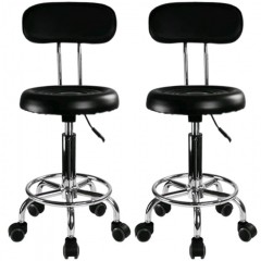 Set 2 buc - Scaun hidraulic, Spatar si roti, Negru, Taburet rotativ, Pentru salon cosmetica