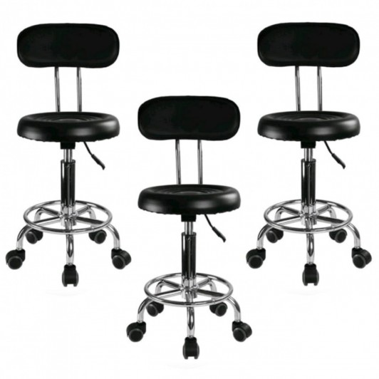 Set 3 buc - Scaun hidraulic, Spatar si roti, Negru, Taburet rotativ, Pentru salon cosmetica