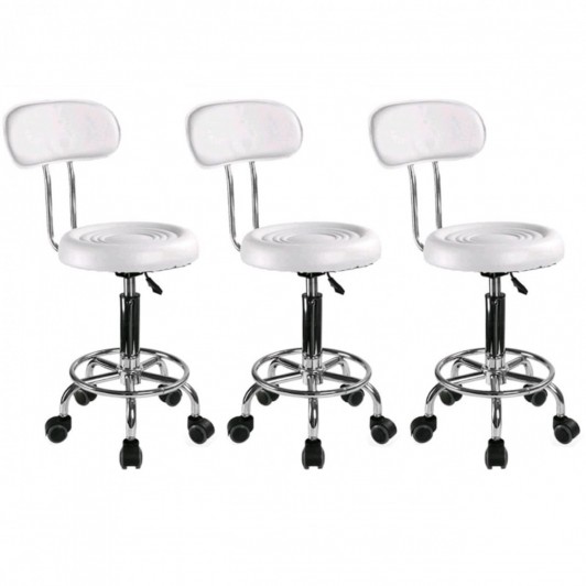 Set 3 buc - Scaun hidraulic, Spatar si roti, Alb, Taburet rotativ, Pentru salon cosmetica