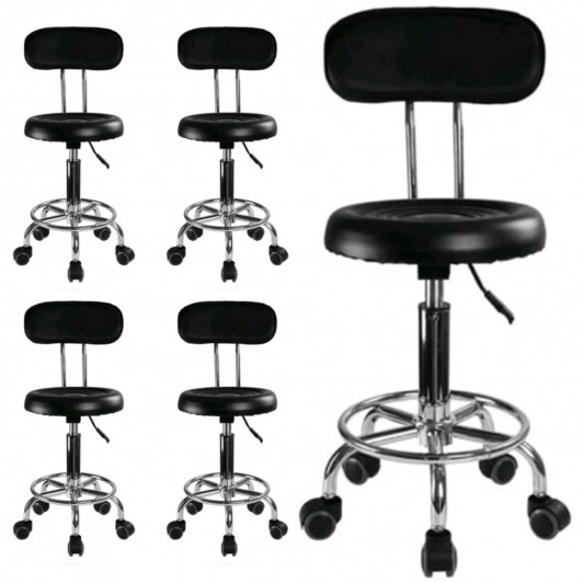 Set 5 buc - Scaun hidraulic, Spatar si roti, Negru, Taburet rotativ, Pentru salon cosmetica