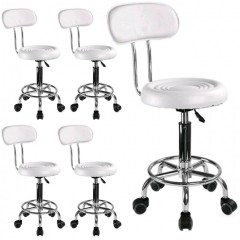 Set 5 buc - Scaun hidraulic, Spatar si roti, Alb, Taburet rotativ, Pentru salon cosmetica