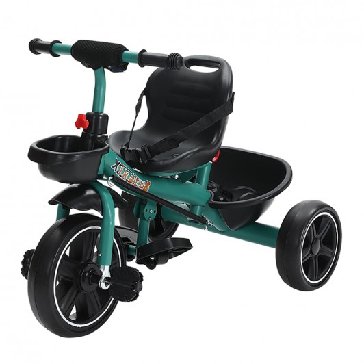 Tricicleta copii 2 - 6 ani, Verde, Suport picioare, Sezut reglabil