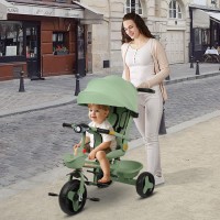 Tricicleta copii 4 in 1 cu maner parental, Stil carucior, Scaun pliabil pe spate, Verde, 1-5 ani