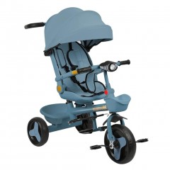 Tricicleta copii 4 in 1 cu maner parental, Stil carucior, Scaun pliabil pe spate, Albastra, 1-5 ani