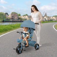 Tricicleta copii 4 in 1 cu maner parental, Stil carucior, Scaun pliabil pe spate, Albastra, 1-5 ani