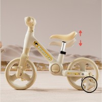 Bicicleta cu roti ajutatoare 2 - 4 ani, Crem, 10 inch, 2 in 1 Transformabila fara pedale, Echipament