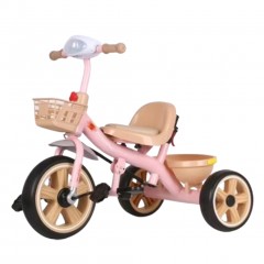 Tricicleta copii 2-5 ani, Roz, Far lanterna led, Suport picioare si doua cosuri jucarii, Roti EVA