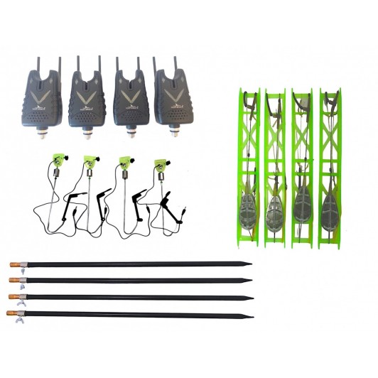 Set 4 senzori EastShark TLI-34 cu, 4 suporti reglabili, 4 Swinger si 4 monturii crap caras