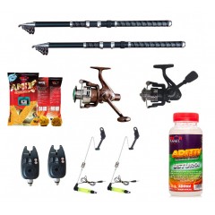 Set pescuit sportiv 2 lansete Ultra Carp 3,6m, nada AMIX,  aditiv 2 mulinete, 2 senzori si accesorii