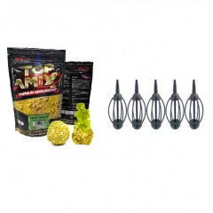 Set 5 monturi crap cu momitor și nada TOP AMIX Groundbait crap caras 1kg