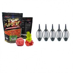 Set 5 monturi crap cu momitor și nada TOP AMIX Groundbait FRUTTIS 1kg