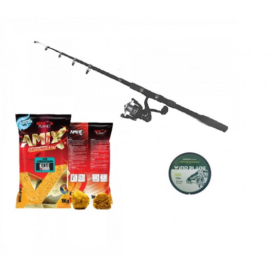Set Lanseta telescopica de 2, 1m cu mulineta CFC 2000 si fir de 0.18mm de 150m si nada AMIX