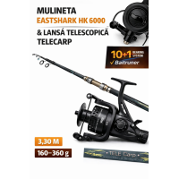 SET PESCUIT CRAP – LANSĂ TELESCOPICĂ TELECARP 3.30 m + MULINETĂ EASTSHARK HK 6000
