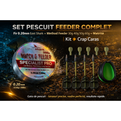Set Pescuit Feeder Complet – Fir 0.20mm East Shark + Method Feeder 30g 40g 50g 60g + Matriță Set Pescuit Feeder Complet – Fir 0.20mm East Shark + Method Feeder 30g 40g 50g 60g + Matriță