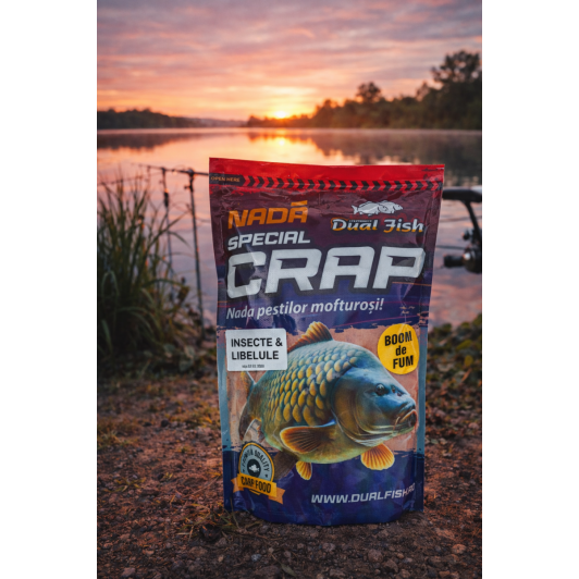 Nada pentru crap BOOM DE FUM Insecte si Libelule 1kg Dual Fish atractie rapida efect fumigen