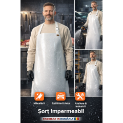 Sort Impermeabil pvc ALB inchidere clipsuri marime universala spalatorii auto, horeca, macelarii