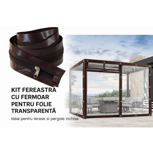 1 fermoar lungime 1metru cusut pe banda 10 cm latime cursor dublu ptr fereastra folie transparenta