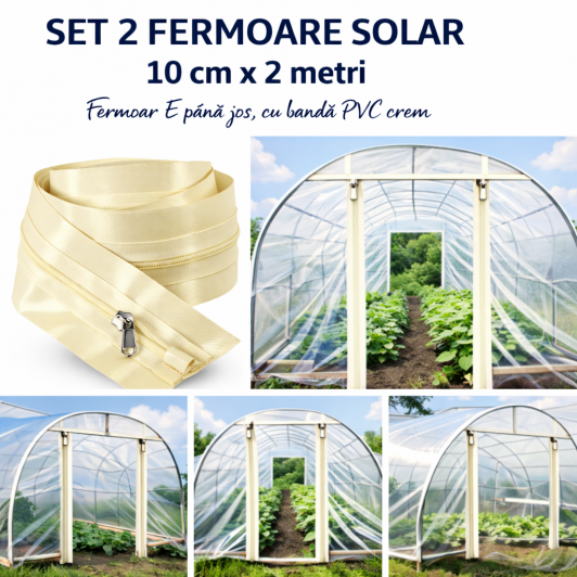 Set 2 Fermoare AUTOADEZIVE SERE si SOLARII 10 cm latimex2 metri lungime cursor metal cu 2 tragatori