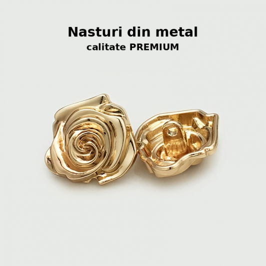 SET 5 Nasturi METAL AURII 2,5 cm x 2,5 cm  forma trandafir  colectia Flowers