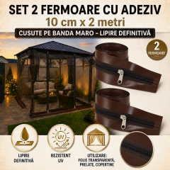Set 2 Fermoare MARO CU ADEZIV ptrFOLIE TRANSPARENTA 10 cm x 2 metri lungime cursor metal 2 tragatori