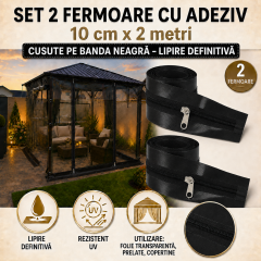 Set 2 Fermoare NEGRE CU ADEZIV ptrFOLIE TRANSPARENTA 10 cm x2 metri lungime cursor metal 2 tragatori