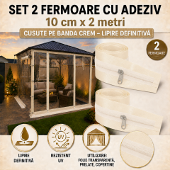 Set 2 Fermoare CREM CU ADEZIV ptrFOLIE TRANSPARENTA 10 cm x 2 metri lungime cursor metal 2 tragatori