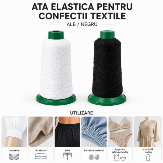 1 CON Ata ELASTICA ALBA de Cusut profesionala Incretire Materiale 250 g / Con Confectii textile