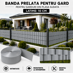 Banda GRI PVC latime 19 cm x 30 Metri TRATATA ANTI UV protectie GARD tip panou bordurat ,ITALIKA