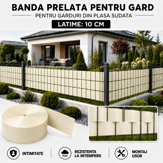 Banda CREM PVC latime 19 cm x 30 Metri TRATATA ANTI UV protectie GARD tip panou bordurat ,ITALIKA