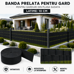 Banda NEGRU PVC latime 19 cm x 30 Metri TRATATA ANTI UV protectie GARD tip panou bordurat ,ITALIKA