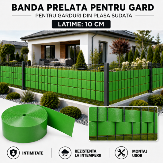 Banda VERDE PVC latime 19 cm x 30 Metri TRATATA ANTI UV protectie GARD tip panou bordurat ,ITALIKA