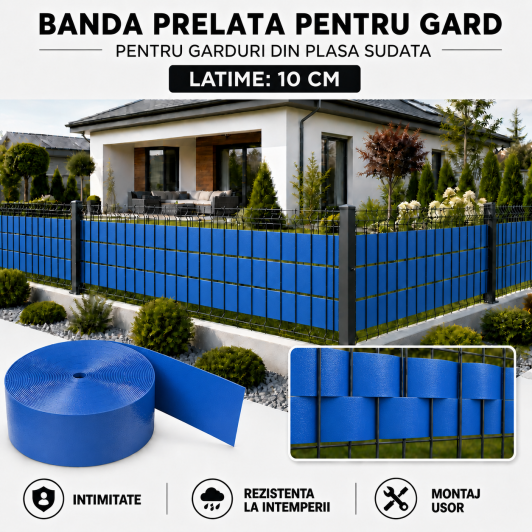 Banda ALBASTRU PVC latime 19 cmx 30 Metri TRATATA ANTI UV protectie GARD tip panou bordurat ,ITALIKA