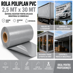 Rola POLIPLAN GRI DESCHIS Prelata 2,5 metri x 30 metri, 75 mp 650 gr/ m2