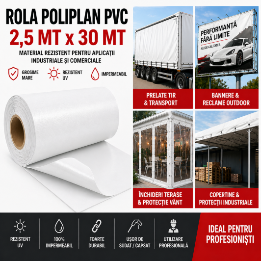 Rola POLIPLAN ALBA Prelata 2,5 metri x 30 metri, 75 mp 650 gr/ m2
