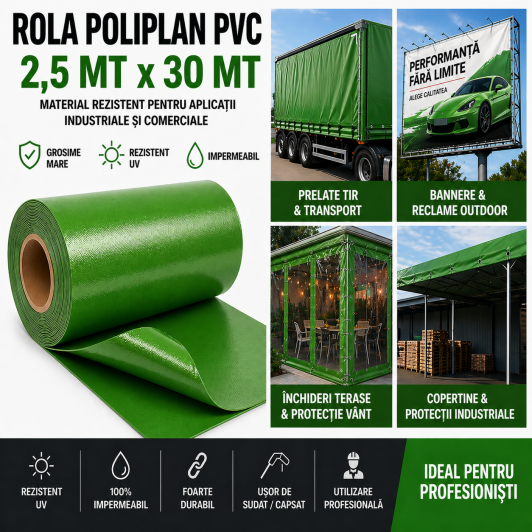 Rola POLIPLAN VERDE Prelata 2,5 metri x 30 metri, 75 mp 650 gr/ m2