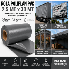 Rola POLIPLAN ANTRACIT Prelata 2,5 metri x 30 metri, 75 mp 650 gr/ m2