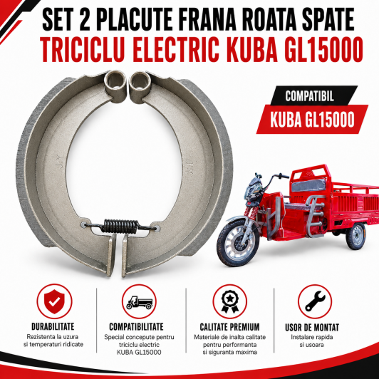 SET 2 Placute Frana Roata SPATE compatibile triciclu electric KUBA GL15000 suficient 1 roata spate SET 2 Placute Frana Roata SPATE compatibile triciclu electric KUBA GL15000 suficient 1 roata spate