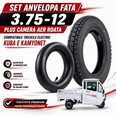 SET 1 Anvelopa Cauciuc FATA 3.75 - 12 si 1 Camera aer triciclu electric COMPATIBILE Kuba EKAMYONET