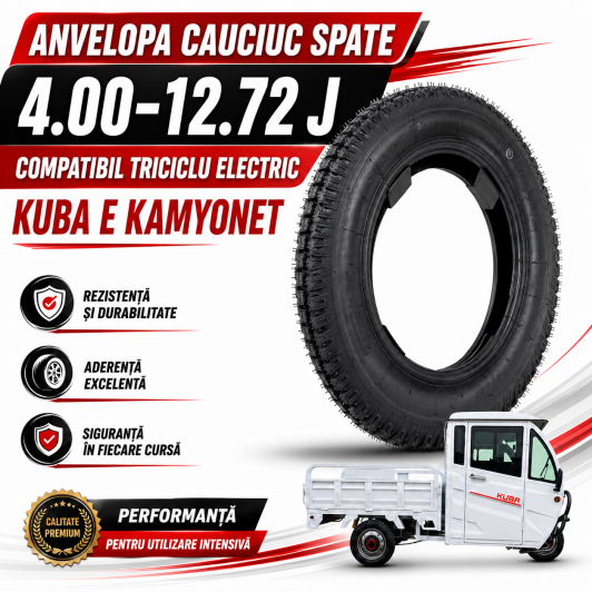 1 ANVELOPA Cauciuc SPATE 4.00-12 72 J compatibil triciclu electric KUBA E KAMYONET