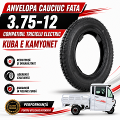 1 ANVELOPA Cauciuc FATA 3.75-12 compatibil triciclu electric KUBA E KAMYONET