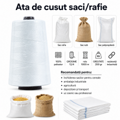 1 con Ata de cusut saci rafie iuta 100% poliester 12/4 – con 1000 mt/200gr rezistenta industriala