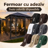 Set 2 Fermoare ALBE CU ADEZIV pentru FOLIE TRANSPARENTA, 10cm x 2m lungime cursor metal 2 tragatori