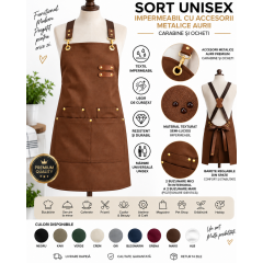 Sort MARO unisex TEXTIL IMPERMEABIL OCHETI CARABINE METALICE AURII ,barman,horeca,bucatarie,cafenea