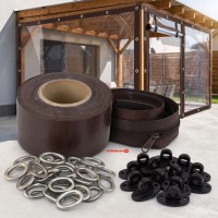 Kit complet montaj folie transparentă: 1 bandă PVC 30 m + 30 capse + 30 bride rotative + 1 fermoar