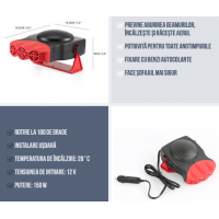 Aeroterma auto cu aer cald si rece pentru incalzire si dezaburire, 12 V, putere 200 W