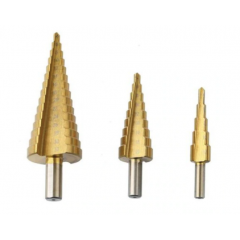 Set 3 Burghiu conic metal in trepte, spiral conic 4-32 mm