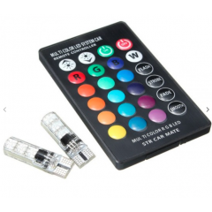 Set 2 becuri LED auto RGB cu telecomanda