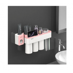 Dozator pasta de dinti cu suport magnetic pentru 3 pahare, 6 periute si suport telefon mobil