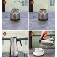 Espressor pentru Aragaz 6 Cesti, Inox, 300 ml , Argintiu