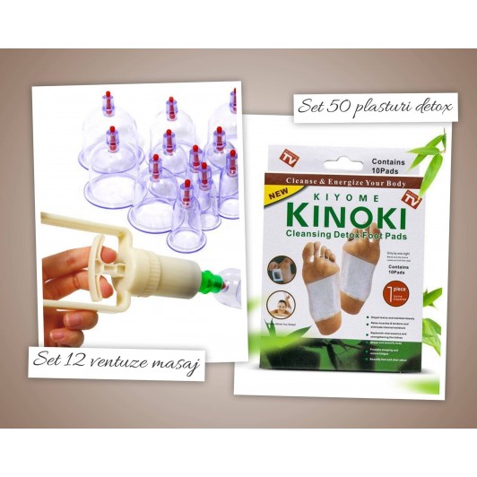 Set 12 ventuze masaj + Set 50 plasturi detox